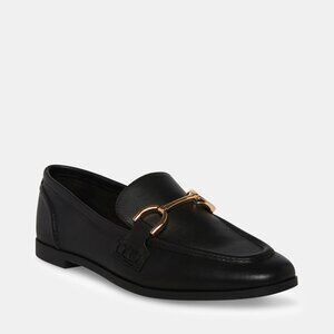 Steve Madden Carrine Black Leather Loafers with Gold Accent